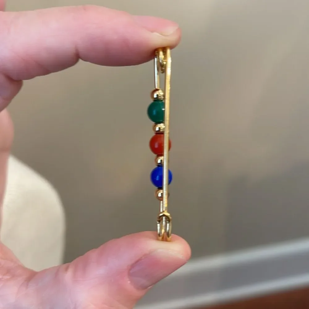 Vintage Avon Classic Beaded Pin Gold-tone Metal Safety Pin - Brooch